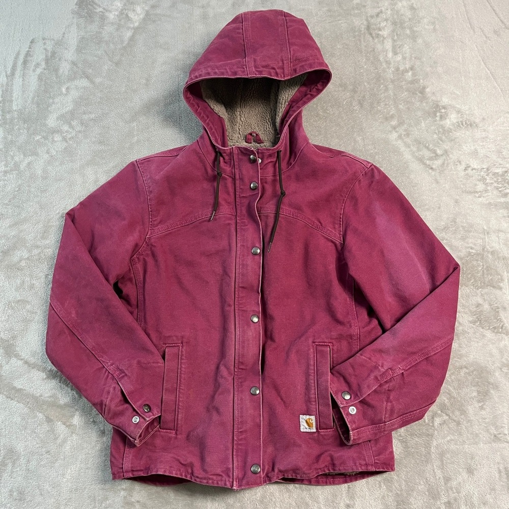 Carhartt Sandstone Berkley Sherpa Lined Hooded Jacket Pink Womens Small Duck